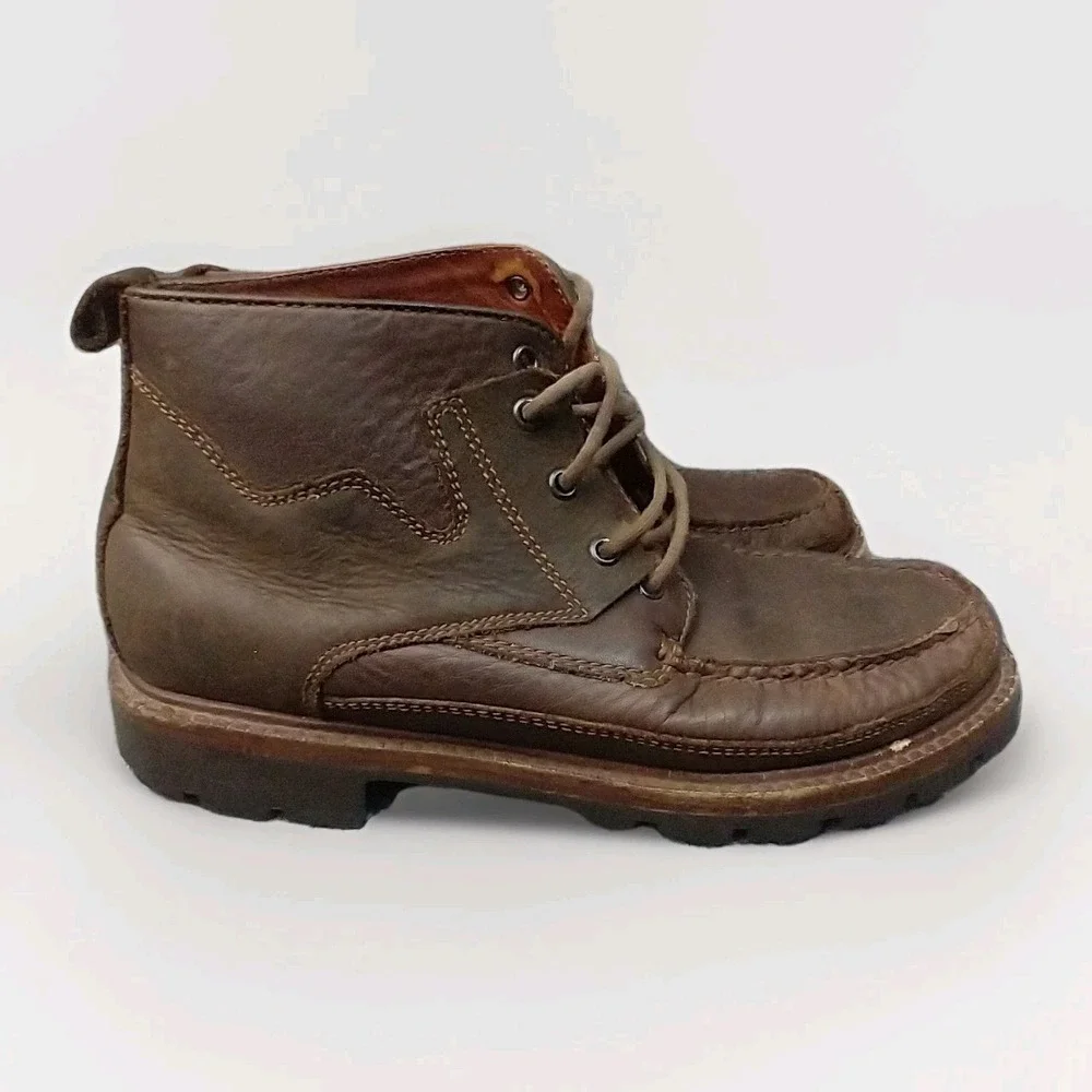 Cole Haan Womens 7N Brown Leather Moc Toe Lace Up‎ Ankle Lug Sole Boots F4437